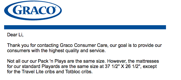 response from graco customer care