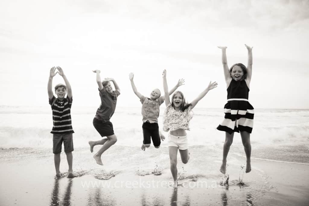 family on beach