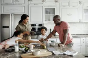 Family eating healthy food