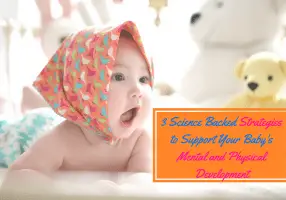 a baby with a colorful scarf on the head with opened mouth